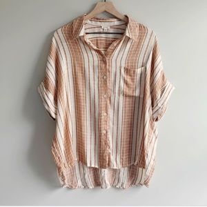 En Creme | Burnt Orange Stripe Gauze-y Button Down